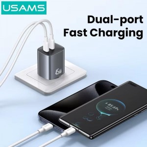 شارژر دیواری فست دو پورت تایپ سی 45 وات یوسامز CC305 T66