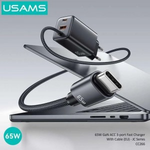 شارژ دیواری تایپ سی 65واتی همراه با کابل تایپ سی  Usams -CC266
