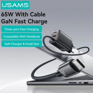 شارژ دیواری تایپ سی 65واتی همراه با کابل تایپ سی  Usams -CC266