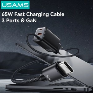شارژ دیواری تایپ سی 65واتی همراه با کابل تایپ سی  Usams -CC266