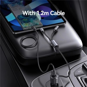 شارژر فندکی فست شارژ ماشین تایپ‌سی و یو‌اس‌بی 66 وات یوسامز با کابل متصل تایپ‌سی و لایتنینگ CC287