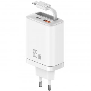 شارژر دیواری 65 وات تایپسی و یواسبی یوسامز با کابل تایپسی جمعشونده مدل CC299