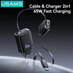 شارژر دیواری 65 وات تایپسی و یواسبی یوسامز با کابل تایپسی جمعشونده مدل CC299