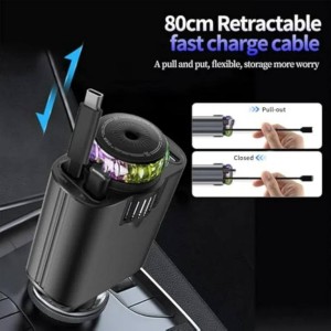 شارژر فندکی هوشمند 5in1 استارلایت به‌همراه خوشبوکننده و کابل جمع‌شونده STARLIGHT CAR CHARGER D1 کد1657
