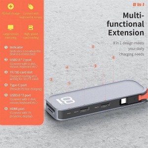هاب تبدیل چند کاره ۸ پورت راک مدل Type-C Rock TR03 کد 273
