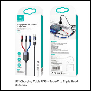 کابل تبدیل  USB / USB-C به USB-C / MicroUSB / لایتنینگ یوسمز مدل  US-SJ549 طول 1.2 متر