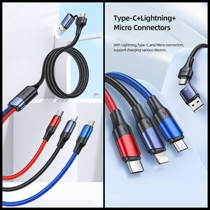 کابل تبدیل  USB / USB-C به USB-C / MicroUSB / لایتنینگ یوسمز مدل  US-SJ549 طول 1.2 متر