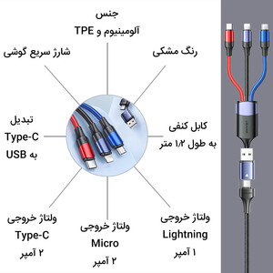 کابل تبدیل  USB / USB-C به USB-C / MicroUSB / لایتنینگ یوسمز مدل  US-SJ549 طول 1.2 متر