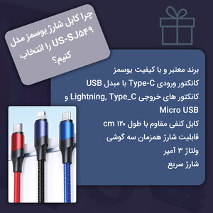 کابل تبدیل  USB / USB-C به USB-C / MicroUSB / لایتنینگ یوسمز مدل  US-SJ549 طول 1.2 متر