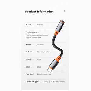 مبدل USB-C به جک 3.5 میلیمتری مک دودو مدل CA-7561