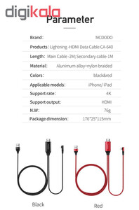 کابل تبدیل HDMI به لایتنینگ /USB مک دودو مدل CA-640 طول 2 متر