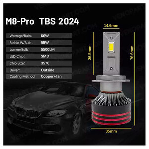 هدلایت لامپ خودرو توبیز مدل m8pro پایه H7 بسته دو عددی