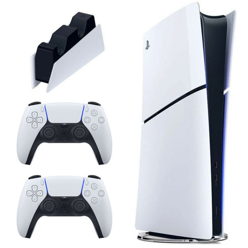 کنسول بازی سونی مدل PlayStation 5 Slim Digital Edition ظرفیت 1 ترابایت ریجن 2016A اروپا به همراه دسته اضافی و پایه شارژر