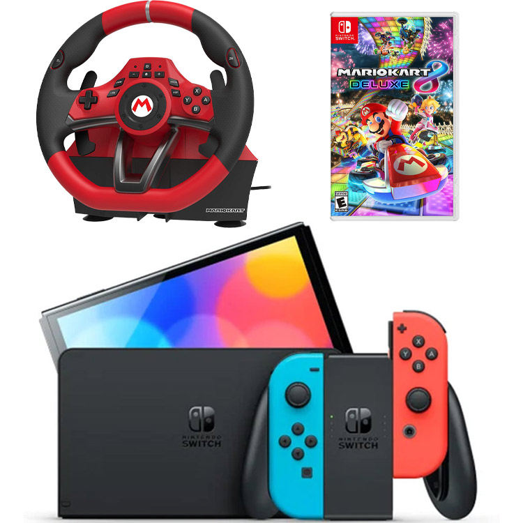نینتندو سوییچ اولد  جوی کان (رنگ  قرمز/آبی) + Mario Kart 8 Deluxe + فرمان بازی Hori Pro Deluxe