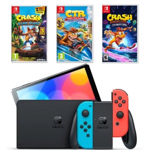 نینتندو سوییچ اولد  جوی کان ( رنگ های  قرمز/آبی ) + باندل بازی‌های Crash Bandicoot