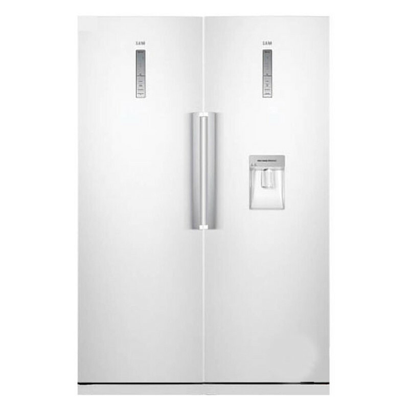 یخچال فریزر دوقلو 40 فوت سام مدل RR65-RZ65/W، دارای اخطار باز ماندن درب، با ارتفاع 180، پهنای 120 و عمق 68.4 سانتی‌متر، کیزان مصرف انرژی A، دارای 5 طبقه در یخچال و 5 کشو در فریزر، دارای سیستم نوفراست