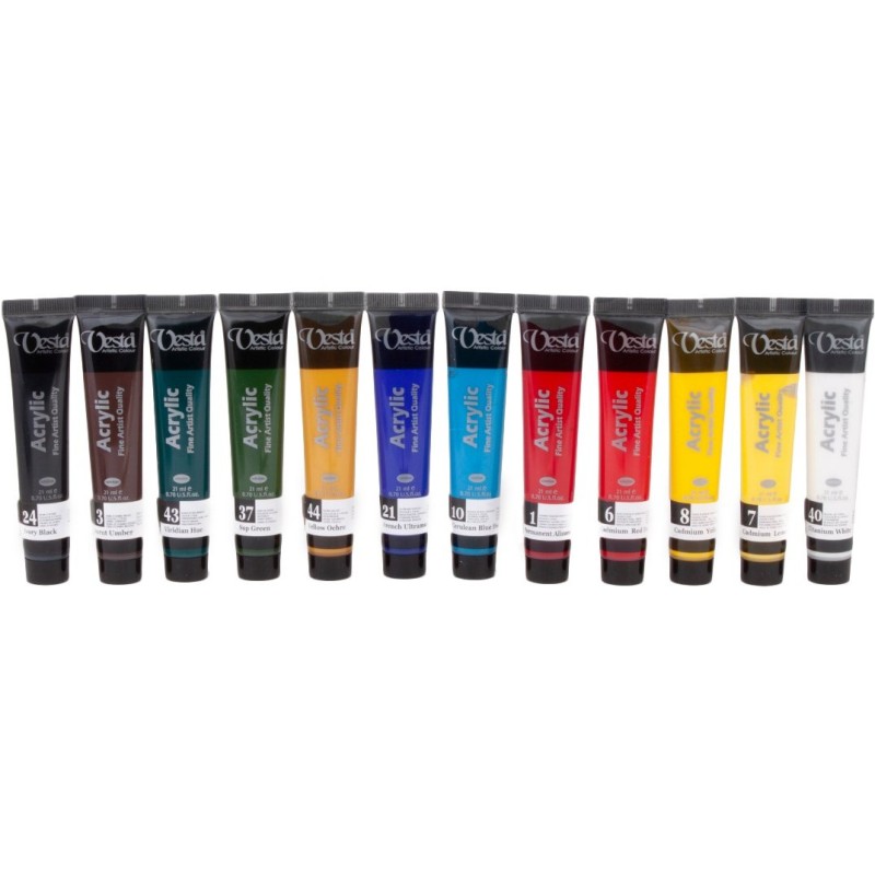 رنگ اکریلیک وستا ۱۲ رنگ حجم ۲۱ میلی لیتر