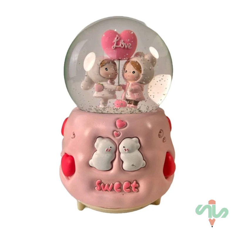 گوی موزیکال برفی دو خواهر خرگوشی قلب به دست