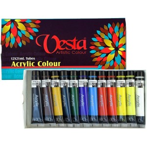 رنگ اکریلیک وستا ۱۲ رنگ حجم ۲۱ میلی لیتر