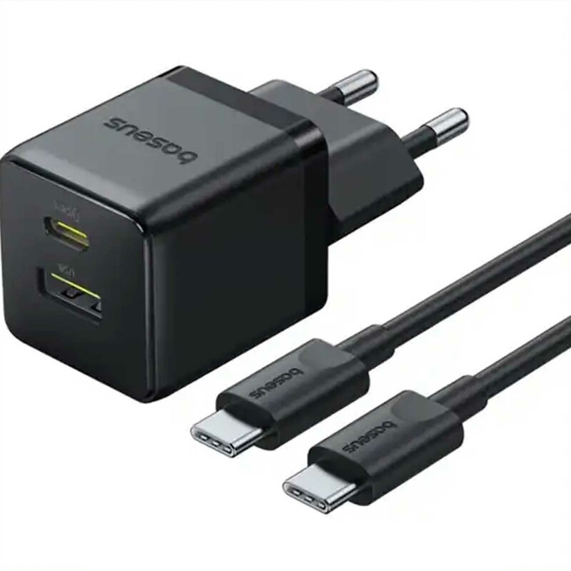 آداپتور فست تایپ‌سی و یو اس بی 30 وات بیسوس با کابل دو سر تایپ سی