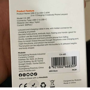 کابل دو سر تایپ‌سی فست شارژ با بند آویز گردنی گوشی مک دودو