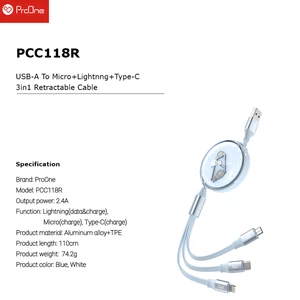 کیفیت کابل قرقره ای جمع شو سه سر لایتنینگ تایپ سی و میکرو یو اس بی پرووان