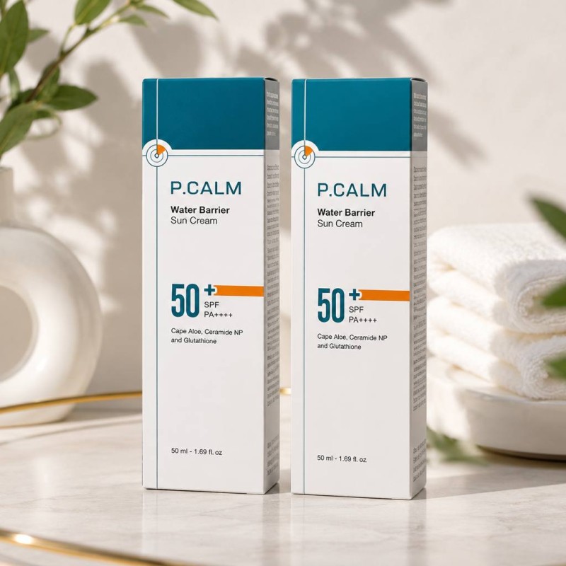 کرم ضد آفتاب مرطوب کننده P.CALM Water Barrier با روکش مات، بدون ایجاد سفیدی، SPF 50+، PA++++، گیاهی، مناسب پوست خشک، چرب، حساس، محصولات مراقبت از پوست کره‌ای