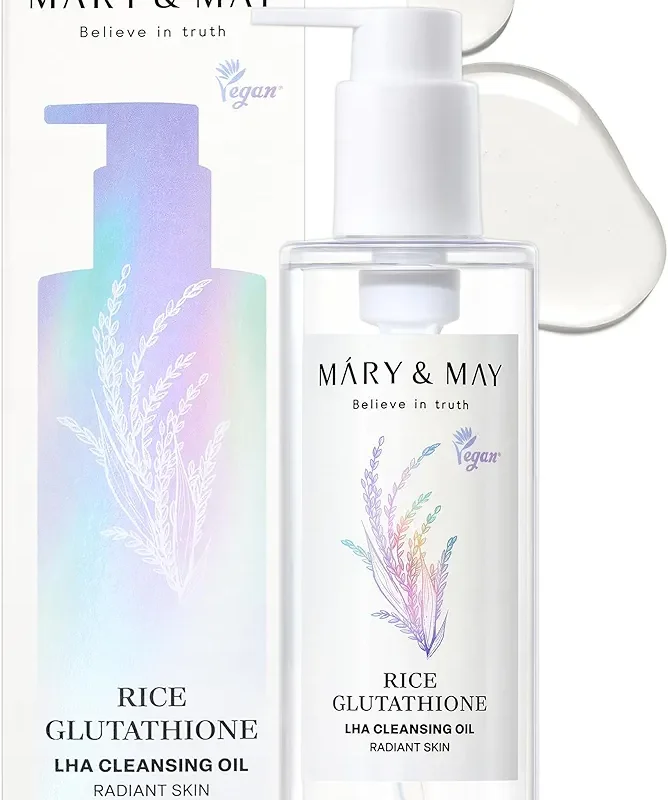شوینده گیاهی روغنی گلوتاتیون برنج مری اند می لایه بردار ملایم و روشن کننده پوست Mary&May Rice Glutathione LHA Cleansing Oil  حجم ۲۰۰ میل