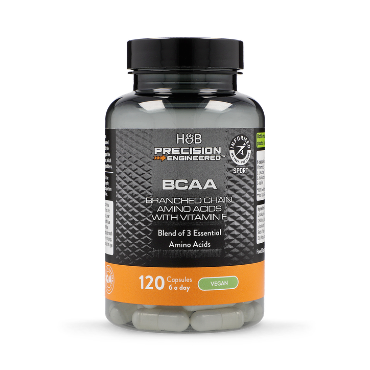 مکمل گیاهی آمینو اسید بی سی ای ای ۱۲۰ عددی BCAA H&B همراه ویتامین E ساخت انگلیس ۱۲۰ عددی