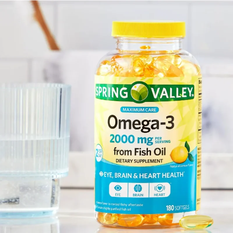 مکمل طبیعی امگا ۳ دوز ۲۰۰۰ mg  برند spring valley ساخت کانادا ۱۸۰عددی