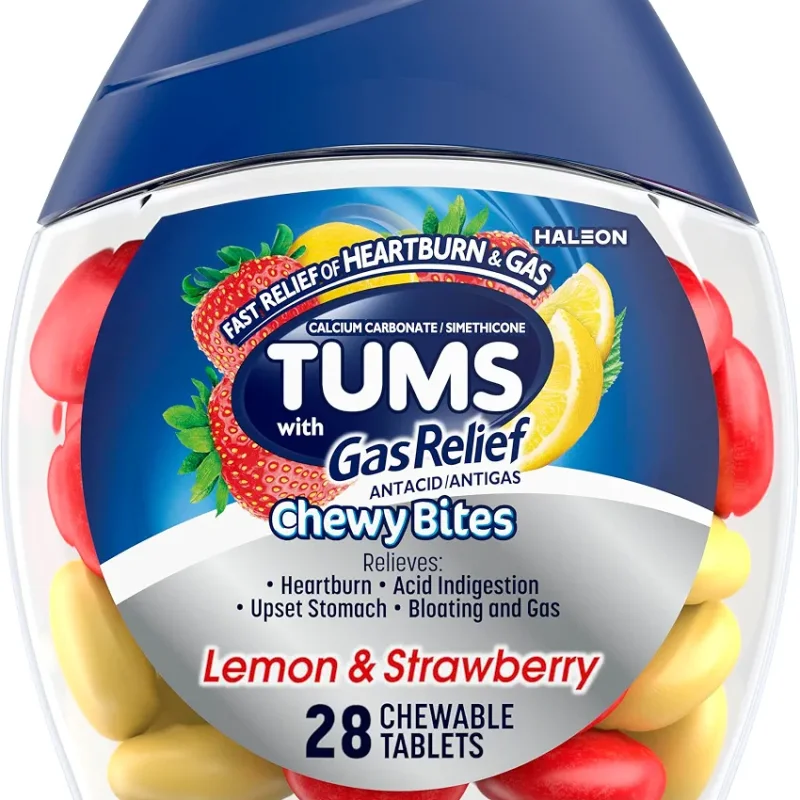 قرص جویدنی تامز (نفخ معده) ۲۸ عددی لیمو توت فرنگی Tums gsk gas relief