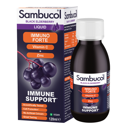 شربت سامباکول ایمونو فورته Sambucol Black Elderberry Immuno Forte + Vitamin C & Zinc | تقویت سیستم ایمنی | 120 میل ساخت انگلیس ا