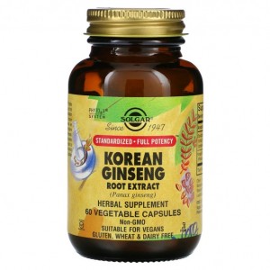 کپسول گیاهی عصاره ریشه جنسینگ کره ای ۶۰ عددی برند سولگار solgar