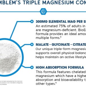 کاملترین مکمل گیاهی منیزیم ( گلیسینات ، سیترات ، مالات )  با جذب بالا 90 عددی برند bioemblem