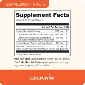 مکمل گیاهی کورکومین ( زردچوبه ) 2250 میلی گرم  180 عددی برند nature wise