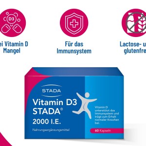 مکمل ویتامین D3 2000 IU برند Stada  تعداد ۶۰ سافت ژل