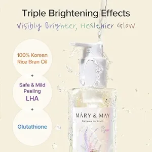 شوینده گیاهی روغنی گلوتاتیون برنج مری اند می لایه بردار ملایم و روشن کننده پوست Mary&amp;May Rice Glutathione LHA Cleansing Oil  حجم ۲۰۰ میل