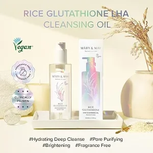 شوینده گیاهی روغنی گلوتاتیون برنج مری اند می لایه بردار ملایم و روشن کننده پوست Mary&amp;May Rice Glutathione LHA Cleansing Oil  حجم ۲۰۰ میل
