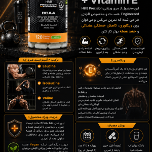 مکمل گیاهی آمینو اسید بی سی ای ای ۱۲۰ عددی BCAA H&amp;B همراه ویتامین E ساخت انگلیس ۱۲۰ عددی