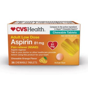 قرص جویدنی آسپرین دوز ۸۱ میلی گرم ۳۶ عددی ساخت آمریکا برند cvc health