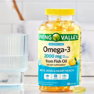 مکمل طبیعی امگا ۳ دوز ۲۰۰۰ mg  برند spring valley ساخت کانادا ۱۸۰عددی