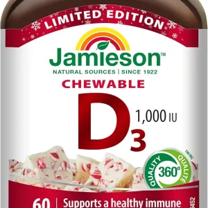 ویتامین دی ۳ گیاهی جویدنی ۶۰ عددی طعم شکلات سفید jamieson chewable D3 1000IU