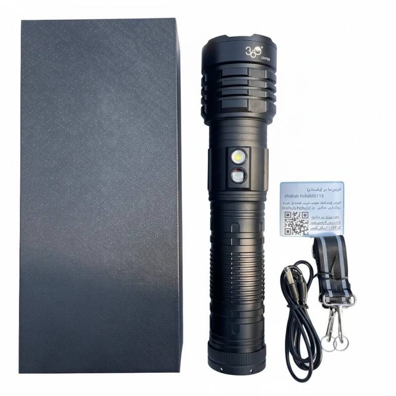 چراغ‌قوه شارژی حرفه‌ای USB مدل LH‑7106 | چیپ P300، ضدآب IPX6، زوم‌دار برد فوق‌العاده 3 کیلومتر، نور پرقدرت 3000 لومن
