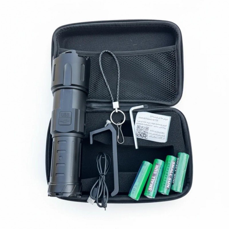 چراغ‌دستی پلیسی شارژی حرفه‌ای Small Sun ZY‑T295 NB | ضدآب، زوم‌دار، نور بسیار قوی با کیف حمل