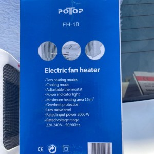 بخاری برقی فن‌دار POTOP مدل FH‑18 توان ۲۰۰۰ وات با ترموستات