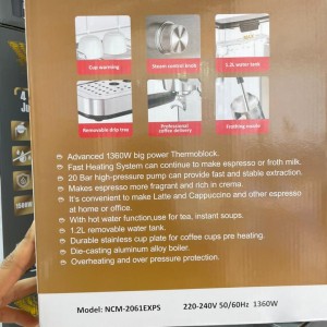 اسپرسوساز NDVA NCM‑2061EXPS فشار 20 بار ترموبلاک 1360 وات با نازل کف‌ساز