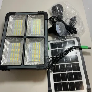 پروژکتور خورشیدی 500W شارژی پنل جدا و 5 باتری قابل‌تعویض + دو لامپ