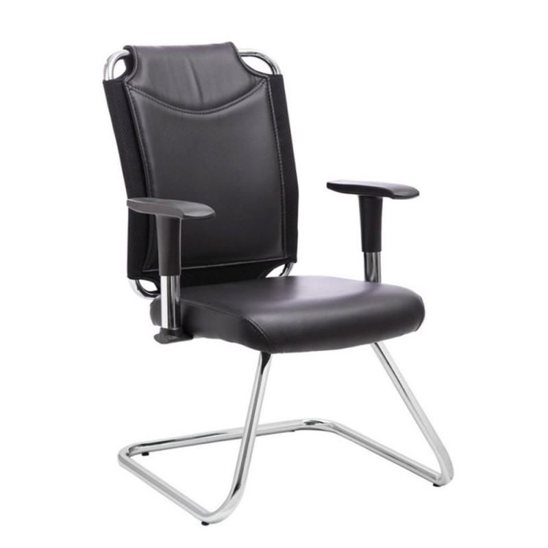 صندلی اداری طرح نیلپر کنفرانسی مدل جلیقه‌ای کد C001 – پایه کروم U شکل با روکش چرمی مشکی