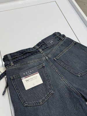 نیم بگ رویال جین - twin belt - آبی وسط کثیف شور