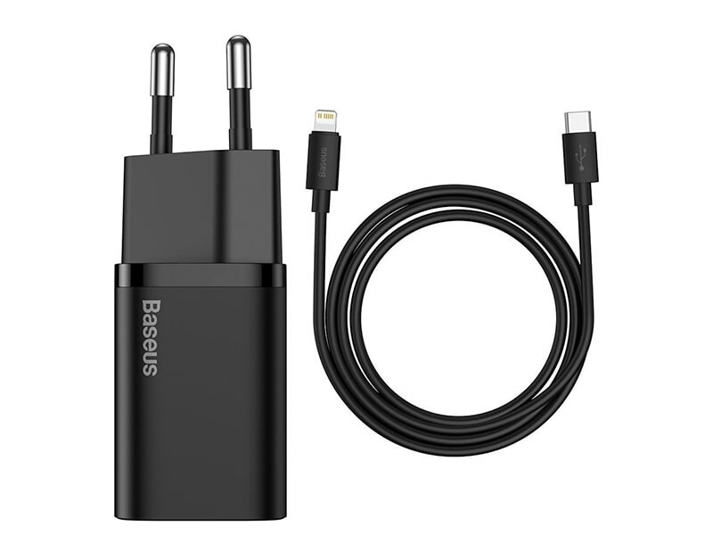 شارژر دیواری فست شارژ بیسوس همراه کابل لایتنینگ Baseus Super Si Quick Charger 1C 20W TZCCSUP-B03